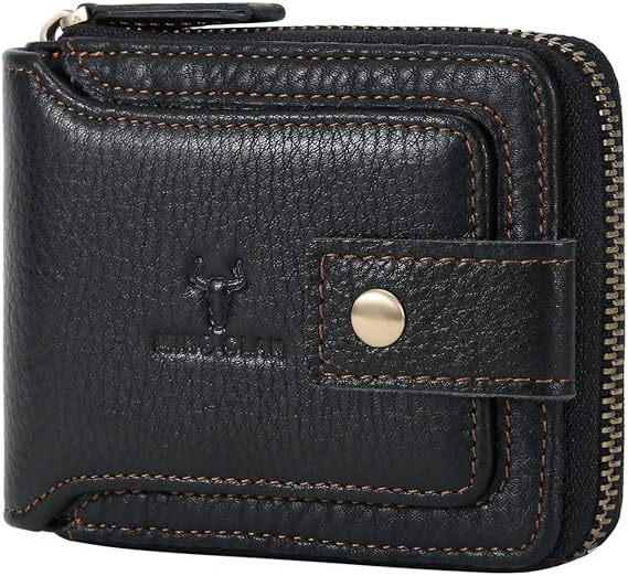 Zipper Wallet Men RFID Blocking Leather Bifold Wallets For Men - Flap ID Window Zip Coin Pocket Mens Zipper Wallets - Big Capacity Credit Card Travel Wallet (Black)