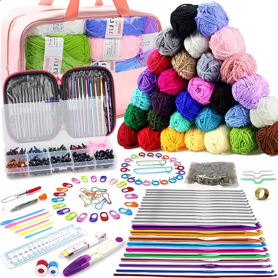 Crochet Kit for Beginners, 336Pcs Crochet Kits with 30 Colors Yarn Set