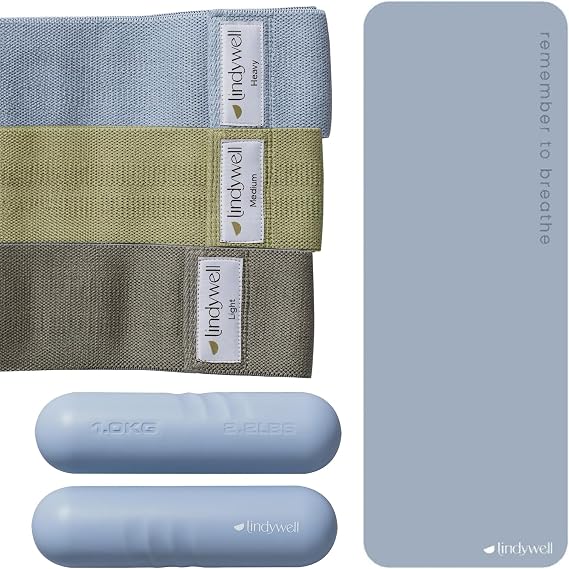 Lindywell Grata Mat Sky Blue, Resistance Bands and Weights Sky Blue Bundle