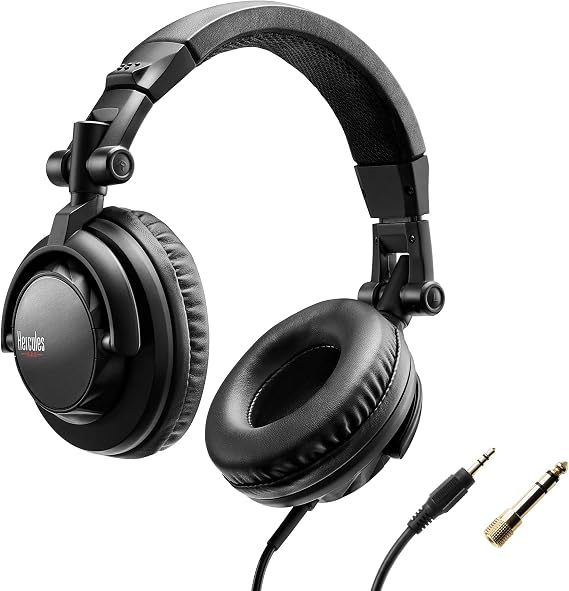 Thrustmaster Hercules HDP DJ45 - Closed DJ Headphones | Over-ear headphones, 40 mm transducers, sound isolation, pivot earbuds. 1 ear,coiled cable