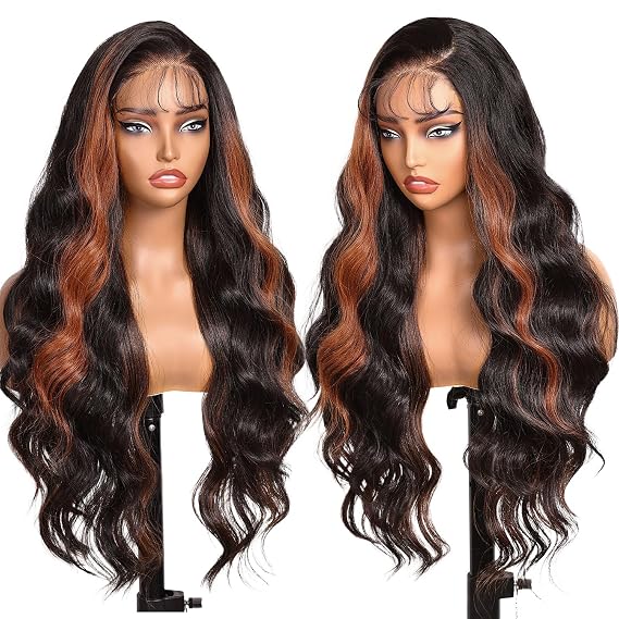AISI HAIR Black Copper 13x4 Lace Front Wig for Women Body Wave 28 Inch