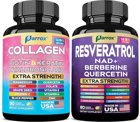 Collagen + Colostrum Bundle Hydrolyzed Collagen Peptides with Biotin, Keratin & Hyaluronic Acid + Grass-Fed Bovine Colostrum with Probiotics, Elderberry, Astragalus & Vitamin C