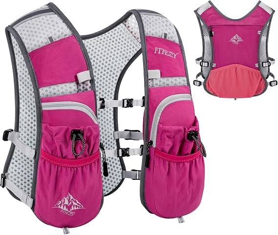 Waterproof Running Hydration Vest for Women - Adjustable Running Water Vest with 12 Pockets, Lightweight Hydration Pack Water Backpack for Hiking Trail Cycling Marathon Race, Pink