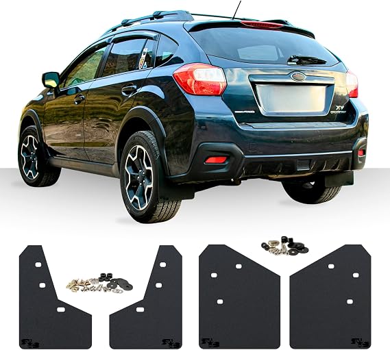 RokBlokz Mud Flaps for 2013-2017 Subaru XV Crosstrek - Multiple Colors Available - Mud Guards are Custom Cut and Fit - Includes All Mounting Hardware (Black with Black Logo)