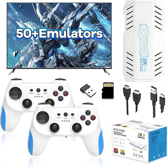 X10 Pro Retro Games Console 4k, Game Stick Compatible with 50+ Emulators, Plug and Play Retro Gaming Console for TV with 2 x 2.4GHz Gaming Controllers, Ideal for Family & Friends Entertainment (128G)