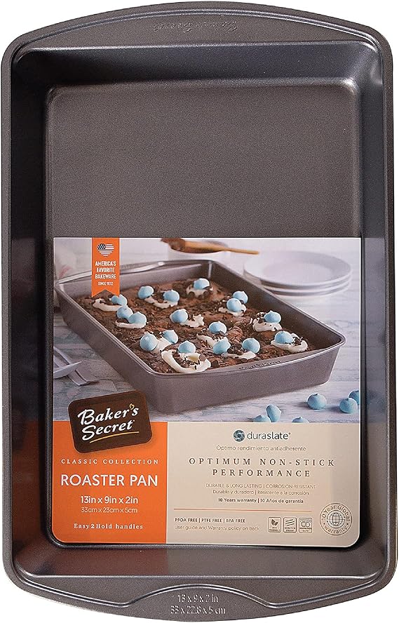 Baker's Secret Nonstick Roaster Pan 13"x9", Carbon Steel Oven Roasting Pan with Premium Food-Grade Coating, Non-stick Grill Pan, Cookware Accessories - Classic Collection