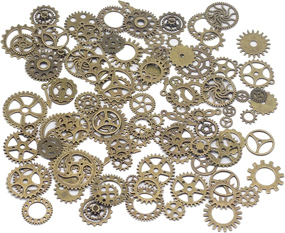 Gutapo 150 Gram Bronze Gear Antiqued Metal Skeleton Charms | Stempunk Watch Wheel Cog Crafting Jewelry Making Handmade Accessory Retro Pendant