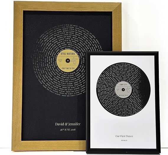 Made by Mika Ltd Personalised custom vinyl record print, metallic gold, silver or copper foil, favourite song lyrics print wall art gift, any song