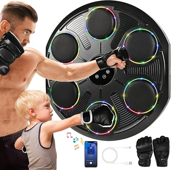 2026 Music Boxing Machine for Adults Kids, Smart Boxing Training Machine with Gloves, Wall Mounted Punching Machine with 12 Speeds & Modes, Reflex Training Suitable for Home,Office,Gym