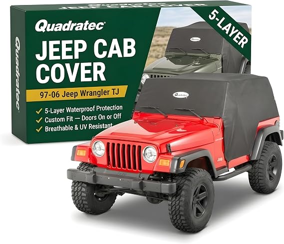 Quadratec Softbond 5-Layer Car Cover - Fits Jeep Wrangler TJ 1997-2006 - Includes Storage Bag & Anti-Theft Padlock - Quick-Dry Fabric - Water Resistant Protection from Rain, Sleet or Snow
