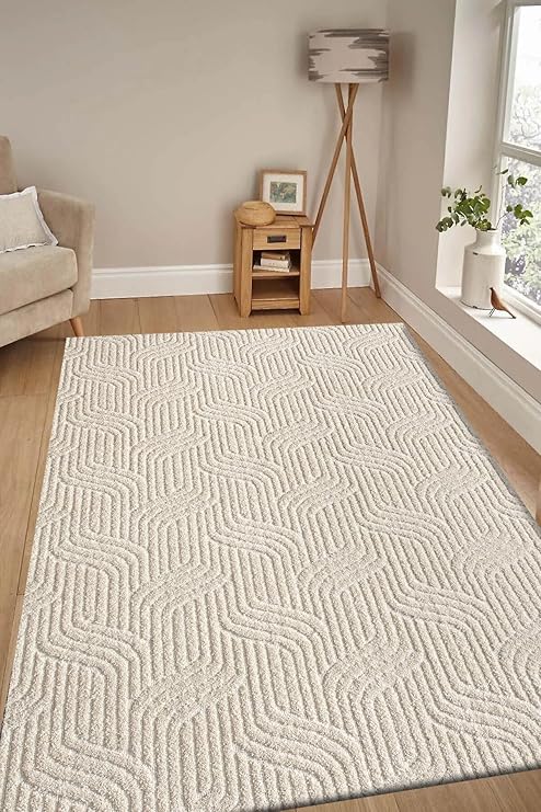 Kaymaz Taban Moopy Krem Rengi Bukleli Yumuşak Soft Dokuma Yolluk Halı Salon Halısı LP1003A, 80 x 120