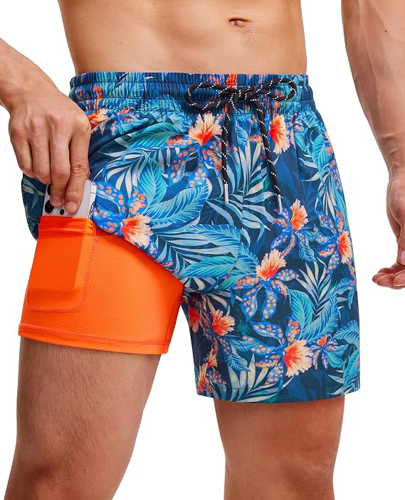 5 inch Mens Swim Trunks with Compression Liner Quick Dry Mens Bathing Suit