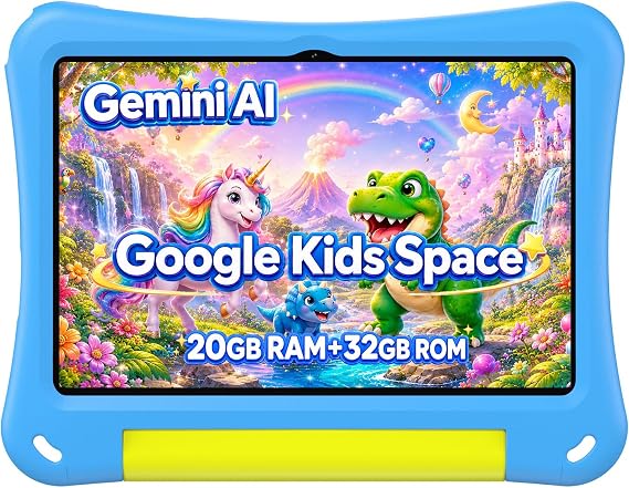 SVITOO Kids Tablet 10 Inch, Android 16 Parental Controls Blue Dinosaur Case
