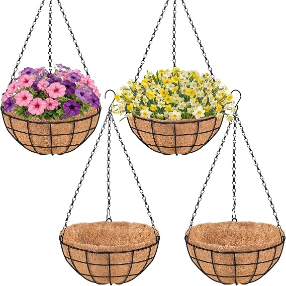 16" Large Hanging Baskets for Plants Outdoor with Coir Liners,4 Pack