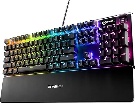 SteelSeries USB Apex 5 Hybrid Mechanical Gaming Keyboard Per-Key RGB Illumination Aircraft Grade Aluminum Alloy Frame OLED Smart Display (Hybrid Blue Switch)