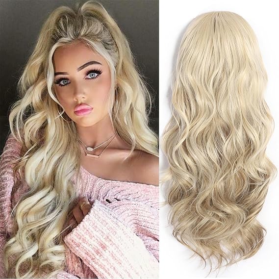 Half Wig 24 Inches Long Wavy Blonde Half Wig