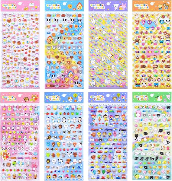 SHANGRLA 800+ Cute Mini 3D Puffy Stickers, Small Tiny Kawaii Sticker Set