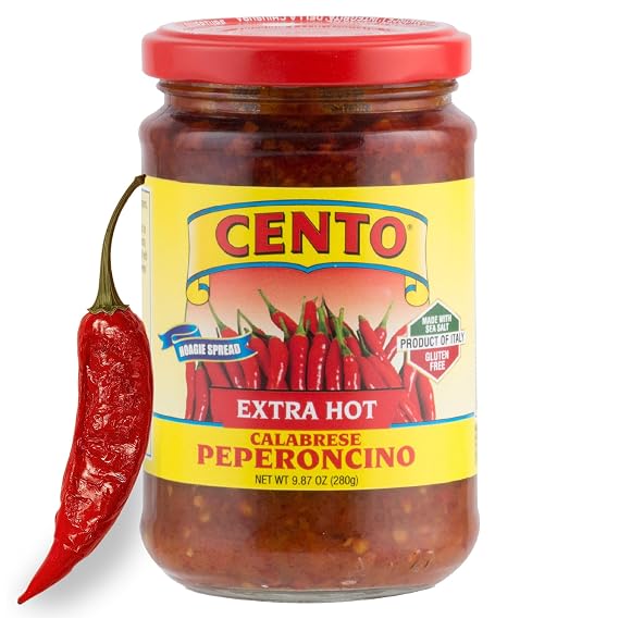 Cento Extra Hot Calabrese Peperoncino Spread, Made in Italy, 9.87 oz | Gluten-Free; Calabrian Chili Peppers Packed Fresh with Oil, Vinegar and Sea Salt; Adds Bold Heat to Any Dish