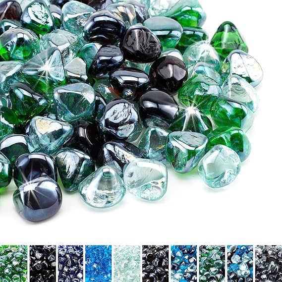 Skyflame 10-Pound Blended Fire Glass Diamonds for Fire Pit Fireplace