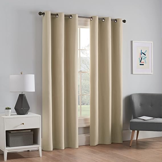 KEMCO Blackout Curtains Room Darkening Thermal Insulated Blackout Grommet Window Curtain for Living Room, Bunglow (2 Panels, Beige, Custom Size)