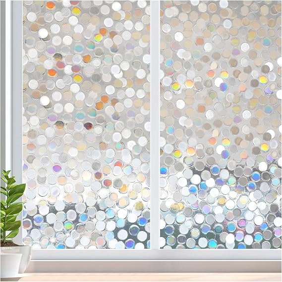 rabbitgoo Window Privacy Film, Rainbow Stained Glass Cling, 35.4" x 78.7"