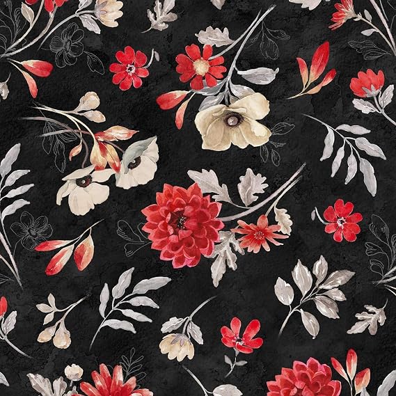 Wilmington Prints - Scarlet Dreams - Large Floral Toss - Black
