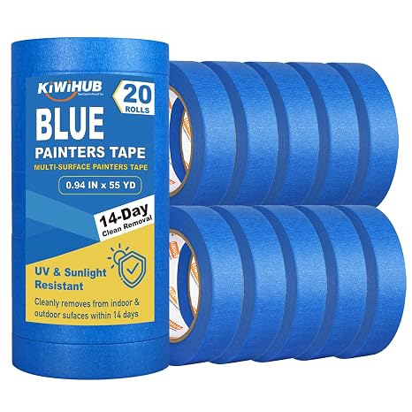 Blue Painters Tape - 20 Rolls Masking Tape 1 inch Wide | Multi-Surface No Residue Blue Tape for Walls, Painting, Packing & Automotive 0.94 Inch x 1100 Yards