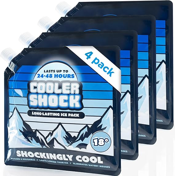 Cooler Shock Reusable Ice Packs for Cooler - Long Lasting Cold Freezer Packs for Coolers and Lunch Boxes - Cooler Ice Packs for Camping Gear, Fishing, Road Trips, Beach Must Haves