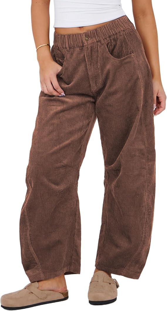 SeekMe Women Corduroy Barrel Pants Baggy Wide Leg Trousers Women