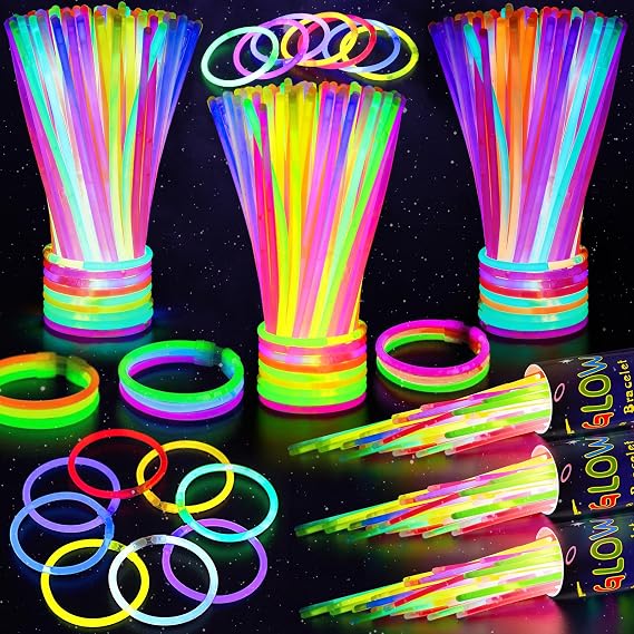 SHQDD 300 Glow Sticks Bulk Party Pack 8" Neon Glow Sticks with Connectors, Glow in the Dark Party Supplies for Kids, Adults, Parties, Halloween & New Year