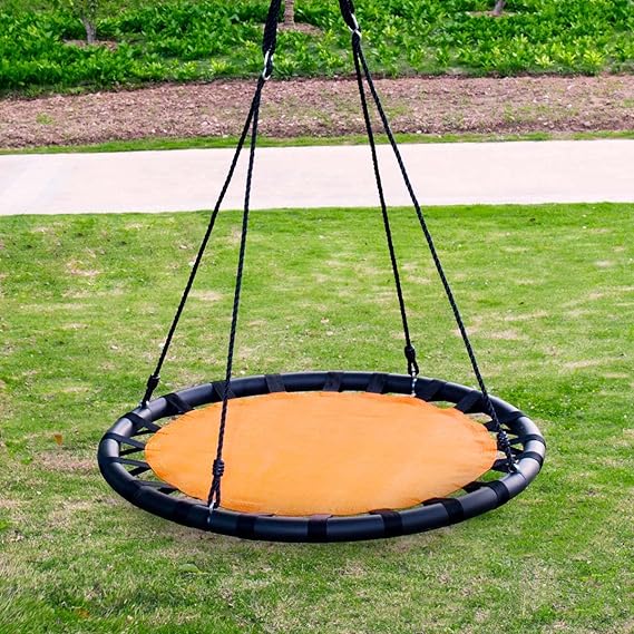 Clevr 40" Tree Net Teslin Web Saucer Round Swing, Detachable 360 Degree Spin Swivel Hanging Hardware & Adjustable 71" Height Rope, 600 lbs Limit, Orange & Black