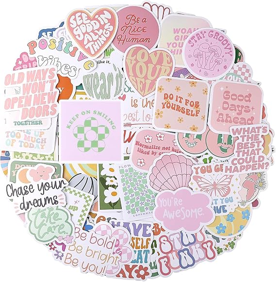 100pcs Preppy Aesthetic Stickers Pack - Waterproof Vinyl Decals for Water Bottles, Laptop & Phone - Positive Motivational Quotes, Inspirational Pink Stickers for Girls Women Kids