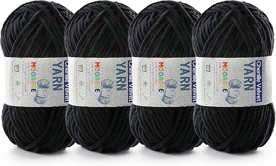 4 Pack Chenille Yarn for Crocheting, Soft Baby Blanket Yarn, Black