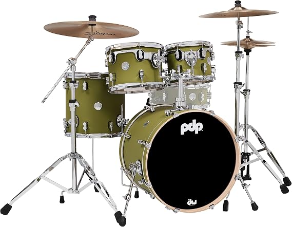 Pacific Drums & Percussion PDP Concept Maple 4-Piece Fusion, Satin Olive Drum Set Shell Pack (PDCM20FNSO), 8x10 & 9x12 Tom,14x14 Floor Tom, 16x20 Kick Drum