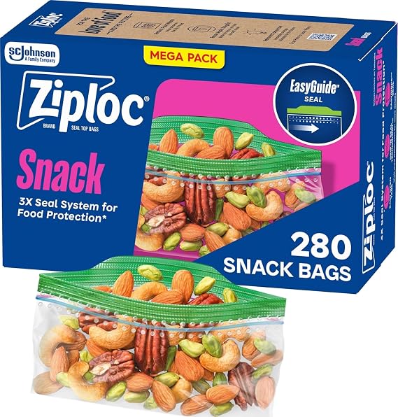 Ziploc Snack Bags, Easy Open and Close, Plastic Food Storage Bags, 280 Bags Total