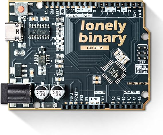 Lonely Binary UNO R3 ATmega328P Board USB-C ENIG Gold for Arduino IDE