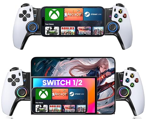 HELLCOOL Handy Controller mit Hall Joysticks/1000 mAh Akku für Android/iPhone Handheld Smartphone kompatibel mit Xbox Cloud/Steam Link/GeForce Now/MFi Apple Arcade