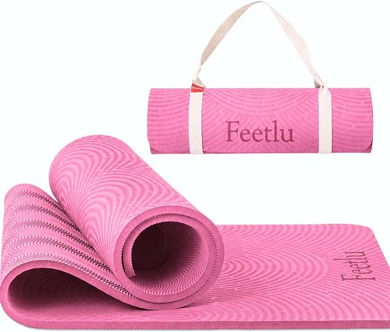 Extra Thick 12mm Exercise Mat, 74" x 26", Non-Slip with a Yoga Strap