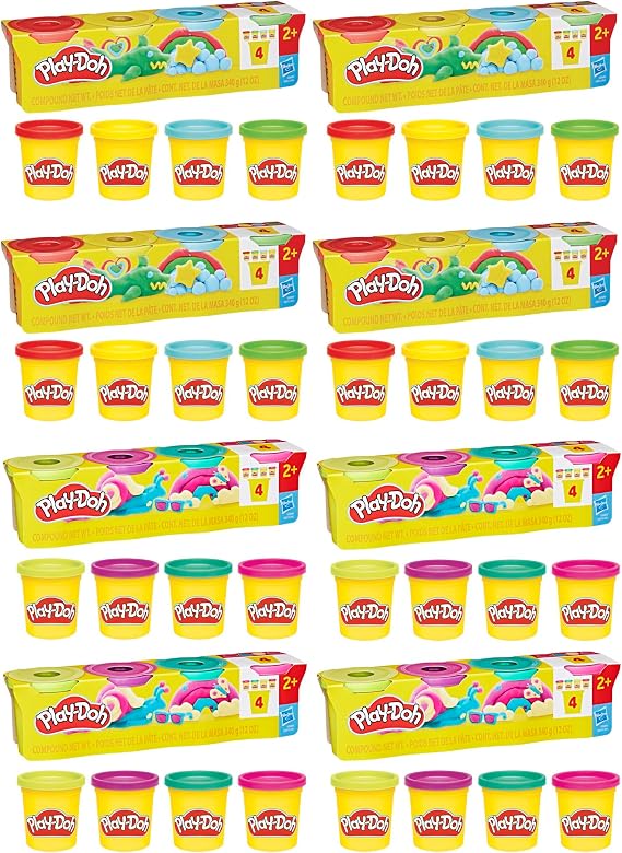 Play-Doh Bulk 4 Pack Vibrant Colors, 32 Colorful 3 Ounce Cans of Modeling Compound, Kids Arts & Crafts, Preschool Toys for Girls & Boys 3+