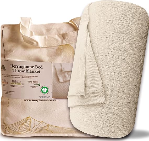 Mayfair Linen Cotton Throw Blankets for Bed King Size - Herringbone Pattern Cotton Blankets King Size (1 PC, Beige), Breathable, Soft & Cozy Thermal All Season Throw for Bed Couch Chair Outdoors