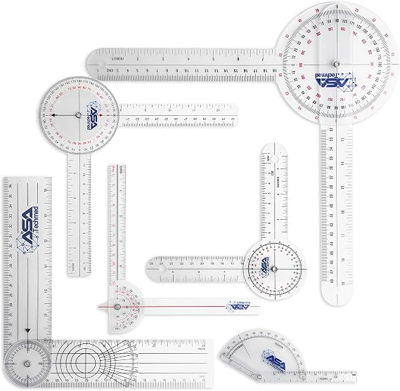 ASA TECHMED 6 Pcs 360 12, 8 and 6 Inch Medical Spinal Goniometer Angle Protractor Angle Ruler