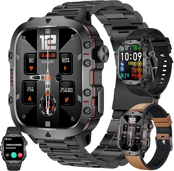 Smart Watches for Men(Answer/Make Call) , 1.96" HD Fitness Tracker Watch with Blood Pressure/Heart Rate Monitor, 3ATM Waterproof Fitness Watch for Men, Smart Watch for Android/iOS Phones (Brown)