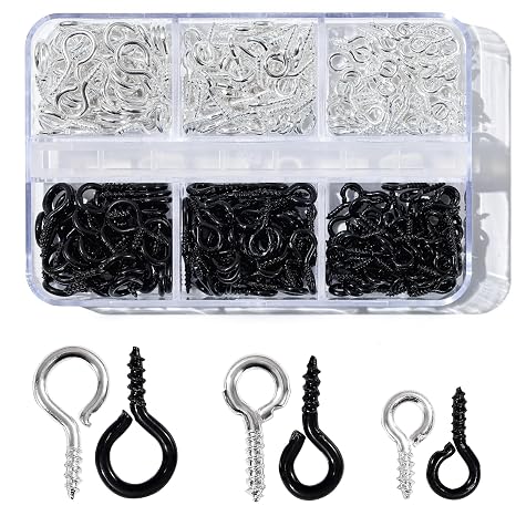 300pcs Small Screw Pins Eye Pins Pendants for Jewelry Making & DIY Crafts, Mini Eye Screws for Art Projects & Bead Charms, Tiny Eye Hooks for Crafts (Silver &Black, 3 Sizes)