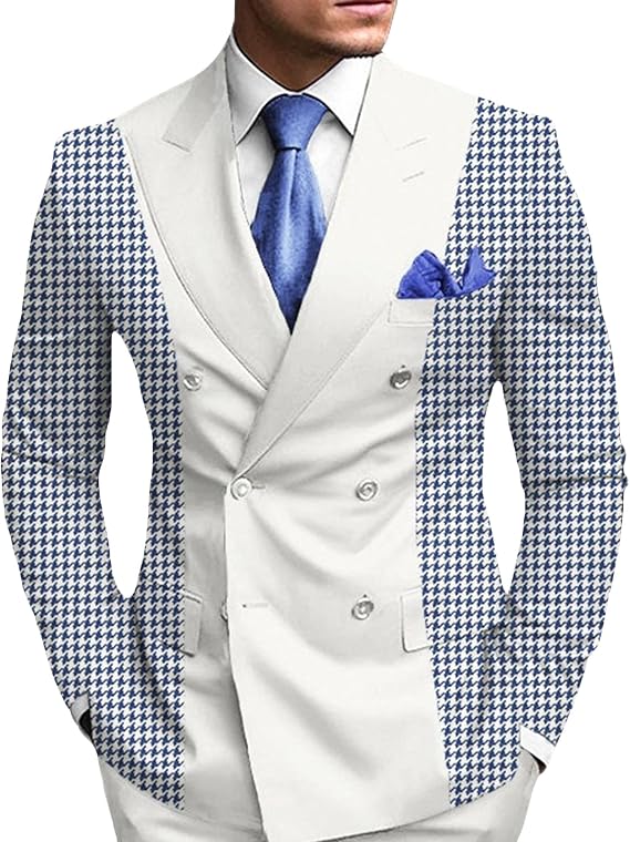 Mens Printed Double Breasted Suit Jacket Stylish Slim Fit Button Sport Coats Banquet Party Blazer Jackets