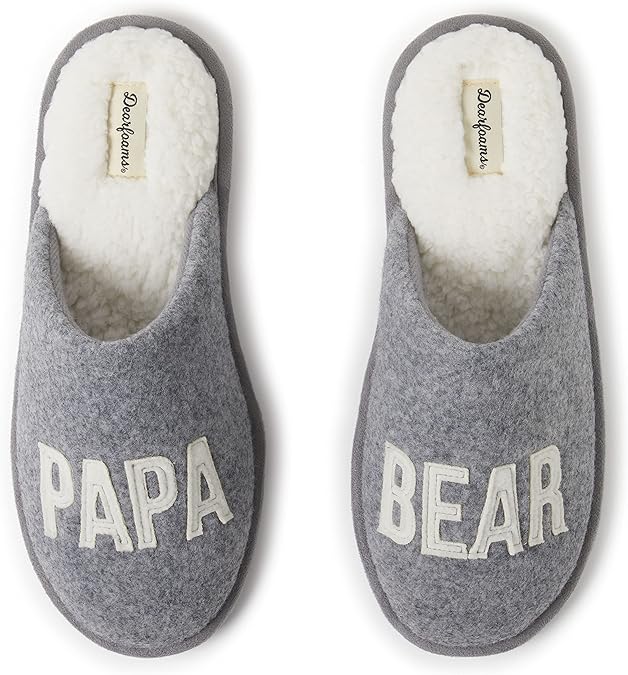 Dearfoams mens Matching Family Holiday Papa Bear Sherpa Lined Moc Toe With Embroidery Slipper