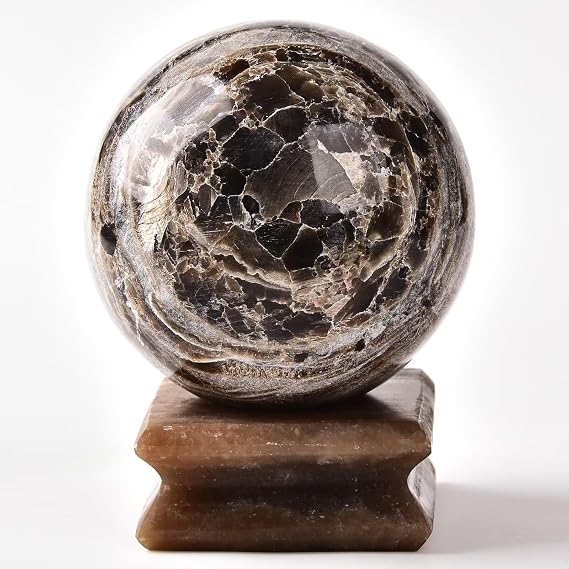 AMOYSTONE Large Morocco Jasper Sphere 3.5'' with Stone Base