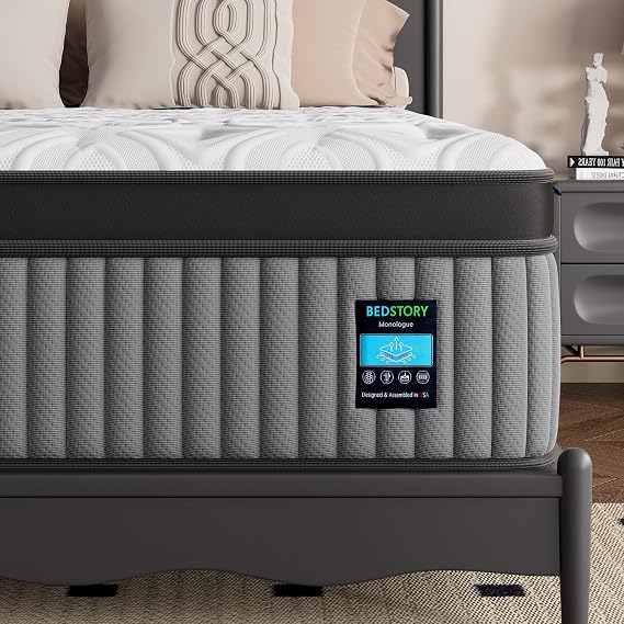 BedStory Medium Firm Queen Mattress 14 Inch, Deep Sleep Hybrid Mattresses 7-Zone Pain Relief - Medium Firm Bed in a Box - Fiberglass Free, CertiPUR-US Certified