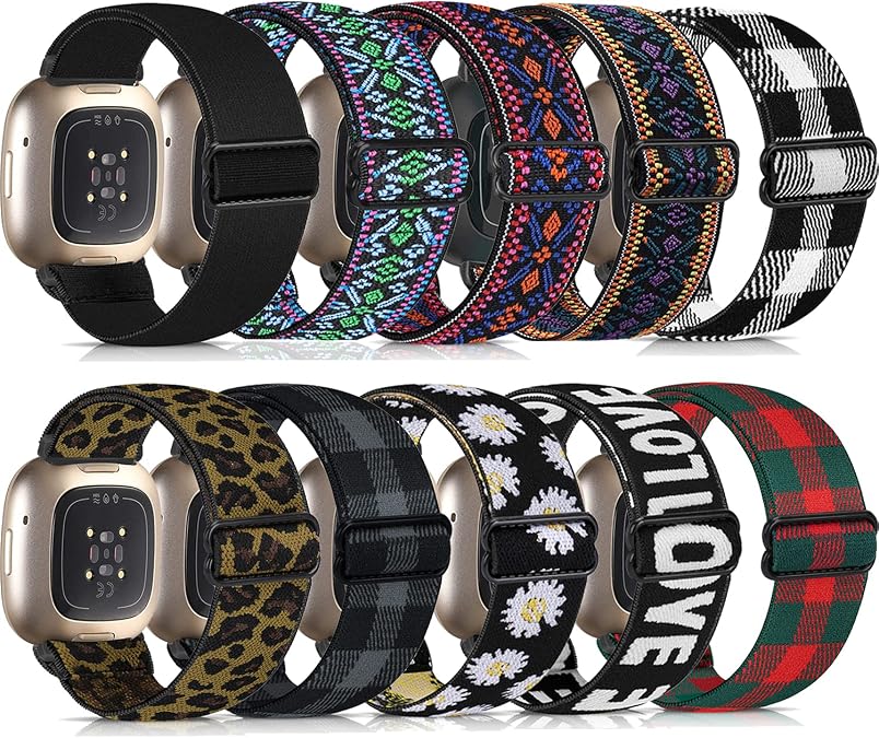 Nylon Watch Bands Compatible with Fitbit Sense & Versa 3, Soft Pattern Replacement Band for Women Men Compatible with Fitbit Sense/Versa 3 Smart Watch(10 PACK)