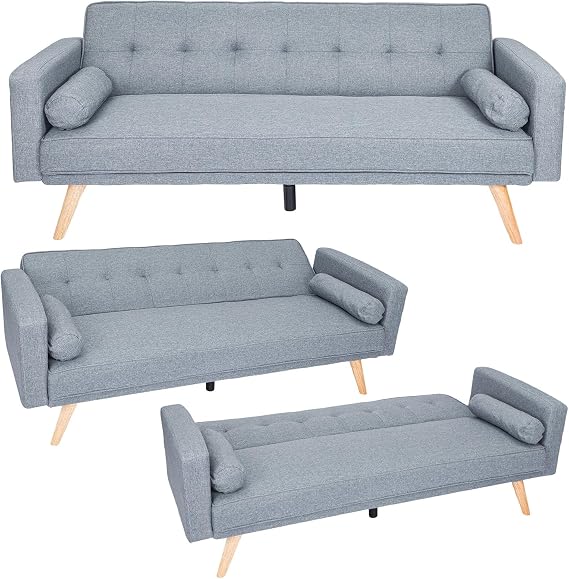 CROWNSHOP 3 Seater Sofas Modern Sofa Beds with Wooden Legs Adjustable Angle Sofas & Couches With 2 Armrests for Living Room/Spare Room/Guest Room Dark Gray