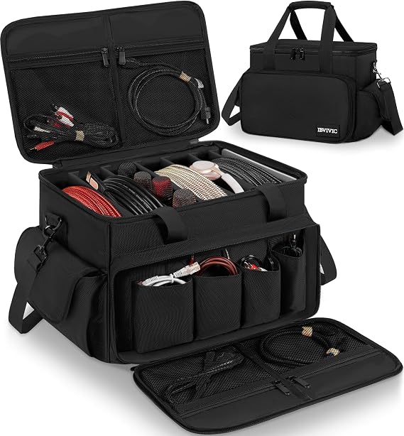 DJ Cable File Bag with 6 Adjustable Dividers Travel Gig Bag for Cables